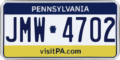 PA license plate JMW4702