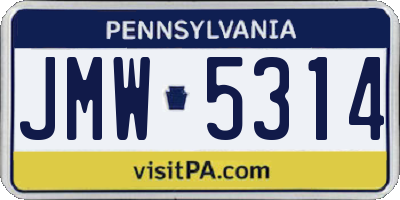 PA license plate JMW5314