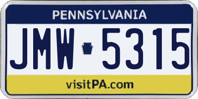 PA license plate JMW5315