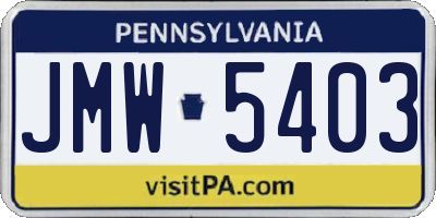 PA license plate JMW5403