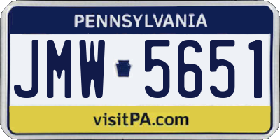 PA license plate JMW5651