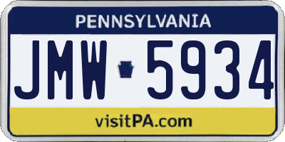 PA license plate JMW5934