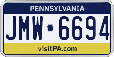 PA license plate JMW6694