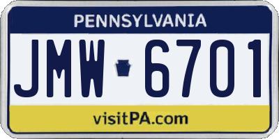 PA license plate JMW6701