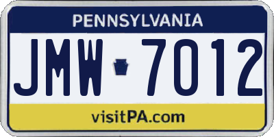 PA license plate JMW7012