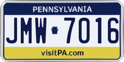 PA license plate JMW7016