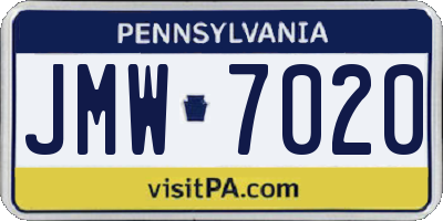 PA license plate JMW7020