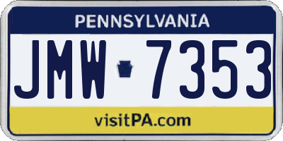 PA license plate JMW7353