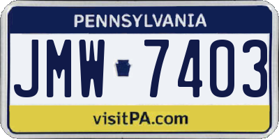 PA license plate JMW7403