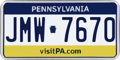 PA license plate JMW7670