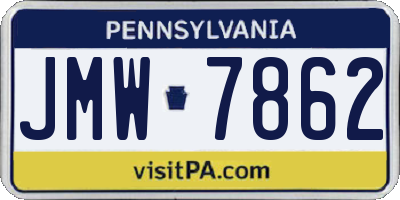 PA license plate JMW7862