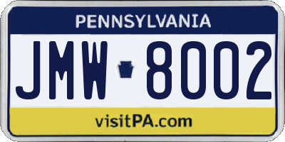 PA license plate JMW8002