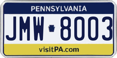 PA license plate JMW8003