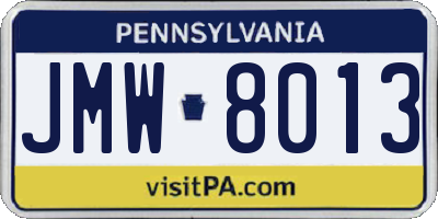 PA license plate JMW8013