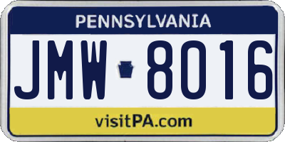 PA license plate JMW8016