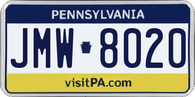 PA license plate JMW8020