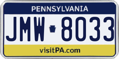PA license plate JMW8033