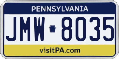 PA license plate JMW8035
