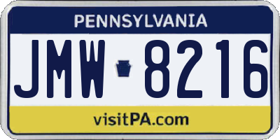 PA license plate JMW8216