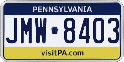 PA license plate JMW8403