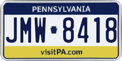 PA license plate JMW8418