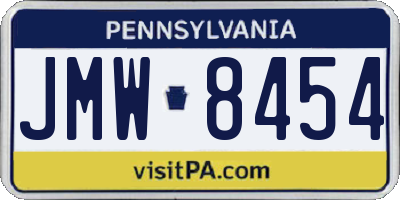PA license plate JMW8454