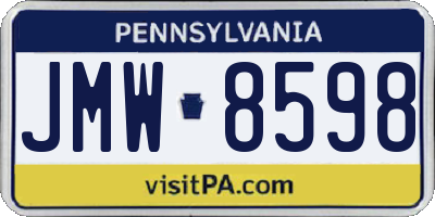 PA license plate JMW8598
