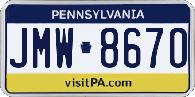 PA license plate JMW8670