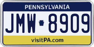 PA license plate JMW8909