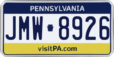 PA license plate JMW8926