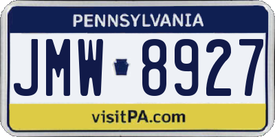 PA license plate JMW8927