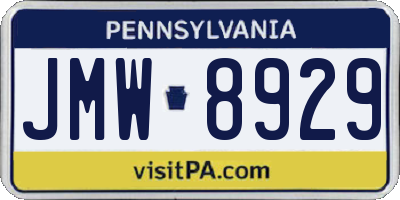 PA license plate JMW8929