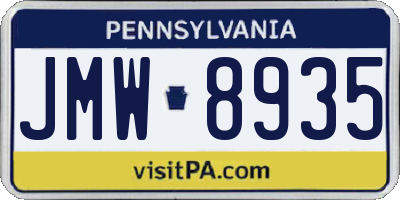 PA license plate JMW8935