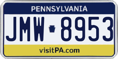 PA license plate JMW8953