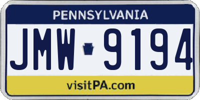 PA license plate JMW9194