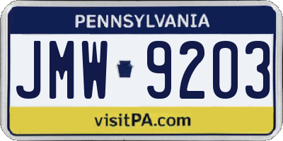 PA license plate JMW9203