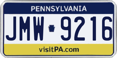 PA license plate JMW9216