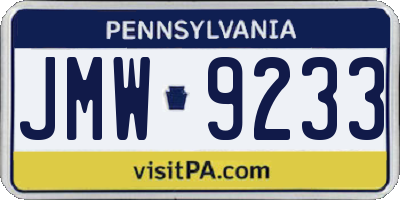 PA license plate JMW9233
