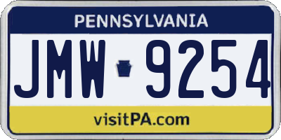 PA license plate JMW9254