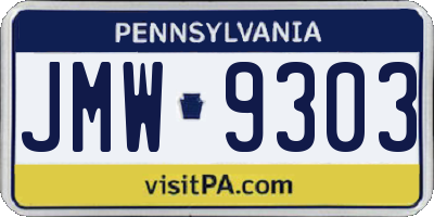 PA license plate JMW9303