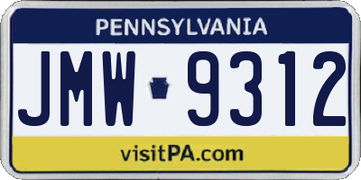 PA license plate JMW9312