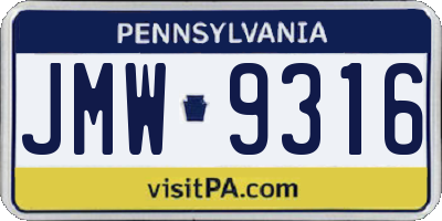 PA license plate JMW9316