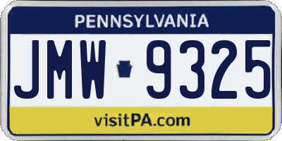 PA license plate JMW9325