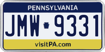 PA license plate JMW9331