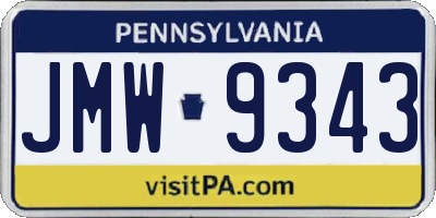 PA license plate JMW9343
