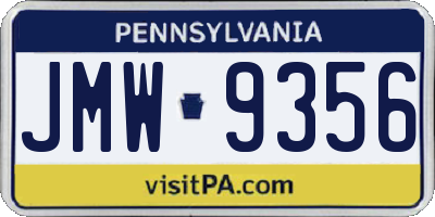 PA license plate JMW9356