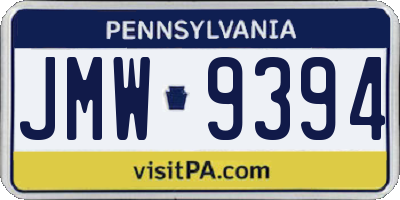 PA license plate JMW9394