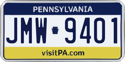 PA license plate JMW9401
