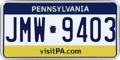 PA license plate JMW9403