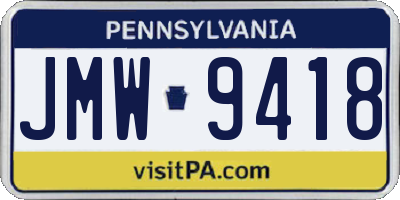 PA license plate JMW9418